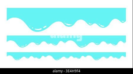 Sea waves website divider set with abstract flowing curves and wavy drip borders. Modern header and footer separators with smooth shapes, drops and fluid elements art. Minimal graphic cartoon style Stock Vector