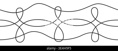 Seamless wavy line pattern with flowing curves and continuous squiggle strokes. Thin doodle lines forming undulating abstract background, curvy stripes and tangled shapes. Minimal decorative linework Stock Vector