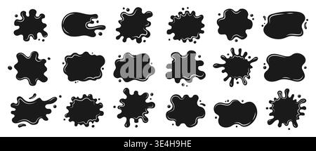 Liquid shapes and frames with uneven wavy edges set. Fluid puddles, splashes, drops, blobs and stains. Rounded watery organic forms. Smooth blotches, soft spills drips abstract shapes text backgrounds Stock Vector