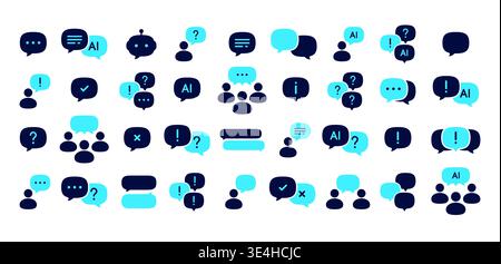 Blue AI Communication Icons Stock Vector