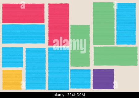 Abstract Hand Drawn Crayon Geometric Block Background, Organic Chalk Texture Masonry Grid Pattern Vector Poster Template Stock Vector