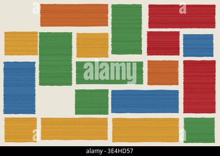 Abstract Hand Drawn Crayon Geometric Block Background, Organic Chalk Texture Masonry Grid Pattern Vector Poster Template Stock Vector