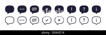 Speech Bubble Solid and Outline Icon Set Stock Vector