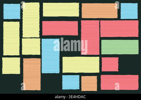 Abstract Hand Drawn Crayon Geometric Block Background, Organic Chalk Texture Masonry Grid Pattern Vector Poster Template Stock Vector