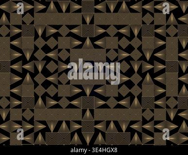 Luxury Art Deco Geometric Maze Background, Symmetrical Aztec Line Art Pattern, Premium Abstract Cyberpunk Vector Poster Template Stock Vector