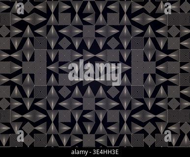 Luxury Art Deco Geometric Maze Background, Symmetrical Aztec Line Art Pattern, Premium Abstract Cyberpunk Vector Poster Template Stock Vector