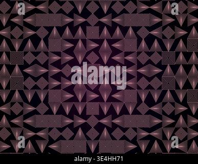 Luxury Art Deco Geometric Maze Background, Symmetrical Aztec Line Art Pattern, Premium Abstract Cyberpunk Vector Poster Template Stock Vector