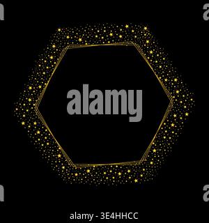 Hexagon Border Frame With Beautiful Gold Glitter Stars Pattern Ornament Stock Vector