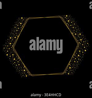 Hexagon Border Frame With Glittering Gold Stars Pattern Ornament Stock Vector