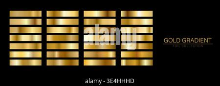Gold gradient Foil swatches. Metallic Palette. Luxury Vector set of champagne texture patterns. Holographic background Stock Vector