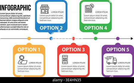 A clean infographic featuring five colorful options on a timeline, perfect for business planning and process development. Stock Vector