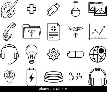 Health, Technology, and Communication Icons Stock Vector