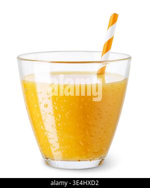 Glass of cold orange juice with straw isolated on white background Stock Photo