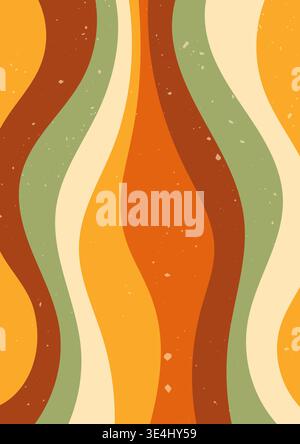 Vintage Zebra groovy poster with warm color waves. Stock Vector