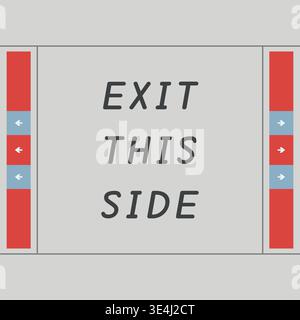 Directional sign illustration featuring exit this side text centered inside a rectangular panel with colored side markers and arrow accents. Stock Vector