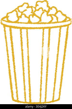 Simple illustration of a tall striped popcorn container filled with fluffy popped kernels overflowing at the top. Stock Vector