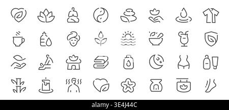 Spa and wellness line icons set. Beauty and relaxation outline vector symbols collection Stock Vector