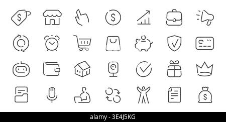 Minimal line icons set. Modern outline vector symbols collection Stock Vector