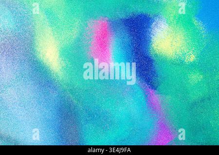 Abstract colored paint illustration with soft blurring and grainy texture, blending vibrant blue, green and magenta tones into a dreamy modern backgro Stock Photo