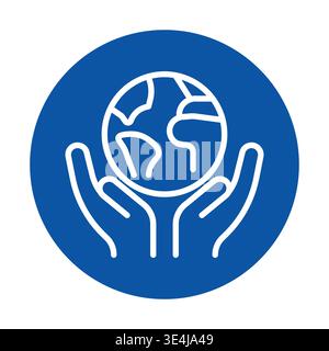 This graphic icon features hands gently cradling a globe, symbolizing care and responsibility for the earth. It conveys a powerful message of sustaina Stock Vector