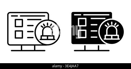 This graphic features alert notification icons displayed on computer screens, showcasing a modern, minimalist design in black and white. Perfect for t Stock Vector