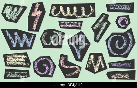 Charcoal pencil hand drawing check box with marks v, x, plus shapes. Black elements on white. Grunge chalk crayon scribbles doodles textures loading Stock Vector