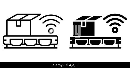 This graphic features icons representing warehouse automation, showcasing a package with a Wi-Fi signal. Perfect for logistics, delivery, and technolo Stock Vector