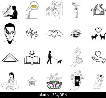 "A premium, extensive collection of professional vector line and glyph icons specifically curated for diverse business, modern technology Stock Vector