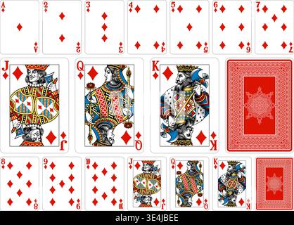 Playing Cards Deck Diamonds Designs Stock Vector