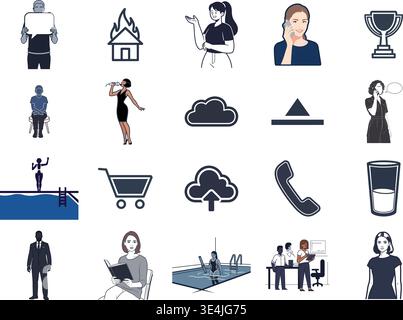 "A premium, extensive collection of professional vector line and glyph icons specifically curated for diverse business, modern technology Stock Vector