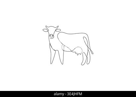 Cow head single continuous line drawing minimalist animal outline Stock Vector
