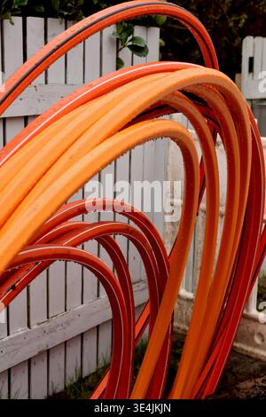 Close-up of orange fiber optic cables for high Stock Photo
