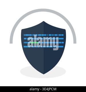 Security shield with digital code data icon.Cyber safety concept. Digital shield with digital coding.Network defense, or encrypted data storage.Vector Stock Vector