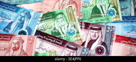 Jordanian Dinar currency money bills. JOD currency banknotes in stack with different denomination close up Stock Photo