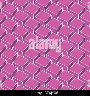 Art seamless geometric 3d cubes abstract pattern. Digital fashion bright repeatable vector pink background. Optical illusion design. Block shape Stock Vector