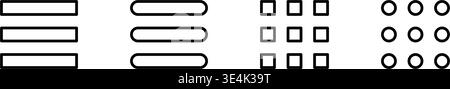 Four variations of list and grid view icons displayed as simple black outlines for digital interface and navigation design systems. Stock Vector