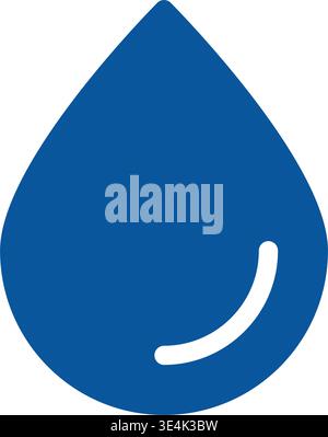 A minimalist blue water drop icon featuring a simple curved highlight, representing hydration, purity, nature, environment, and liquid resources conce Stock Vector