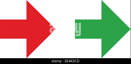 Two simple geometric arrow shapes pointing to the right, one colored in bright red and the other in green. Stock Vector