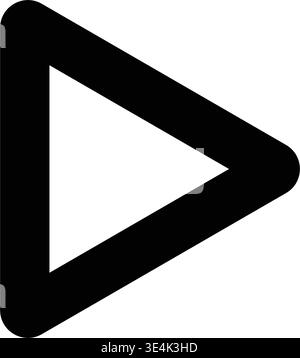 A minimalist black outlined triangular play button icon designed for digital user interface navigation and media player control playback functionality Stock Vector