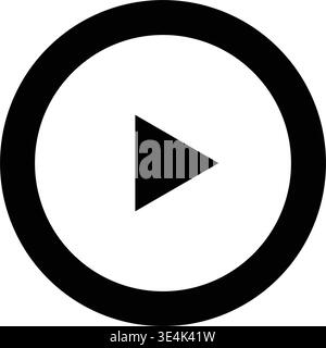 A minimalist black play button icon featuring a triangular arrow centered within a thick circular border for digital media interface. Stock Vector