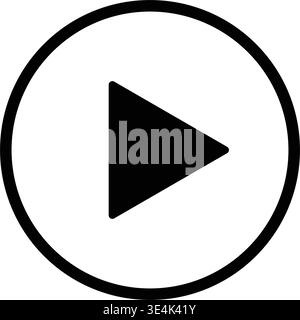 A minimalist black circular icon featuring a right pointing triangle, symbolizing start, play, media control, and digital user interface navigation. Stock Vector