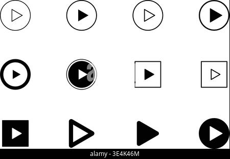 A set of simple media player control symbols featuring diverse shapes including circles and squares with solid and outlined styles. Stock Vector
