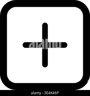 A minimalist black outline icon featuring a mathematical plus symbol enclosed within a clean rounded square shape for interfaces. Stock Vector
