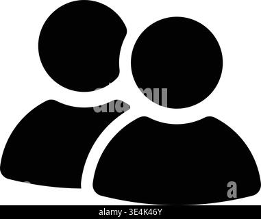 A minimalist black graphic symbol representing two individuals standing together to indicate friendship, partnership, social connection, or user group Stock Vector