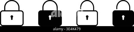 A collection of four simple padlock icons displaying both solid and outlined styles for locked and unlocked security status indicators. Stock Vector