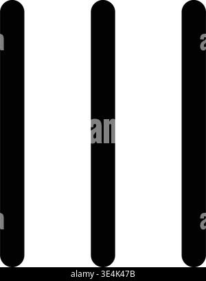 Three vertical lines with rounded edges displayed in a clean simple black and white design for minimalist graphic projects Stock Vector