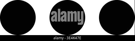 A minimalist graphic depicting three solid black circles positioned horizontally to represent an ellipsis or a loading indicator symbol. Stock Vector