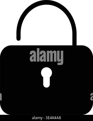 A minimalist black graphic symbol representing an unlocked padlock featuring a rounded shackle and a small keyhole in the center. Stock Vector