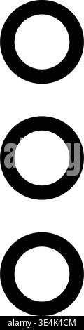 A minimalist user interface icon featuring three stacked circles representing a menu button for more options on a digital device. Stock Vector