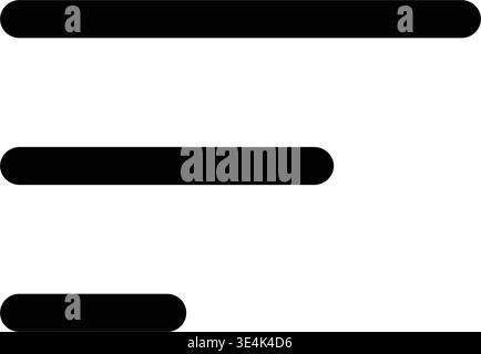 A minimalist graphic icon featuring three black horizontal bars of varying lengths stacked vertically to represent a sort function Stock Vector